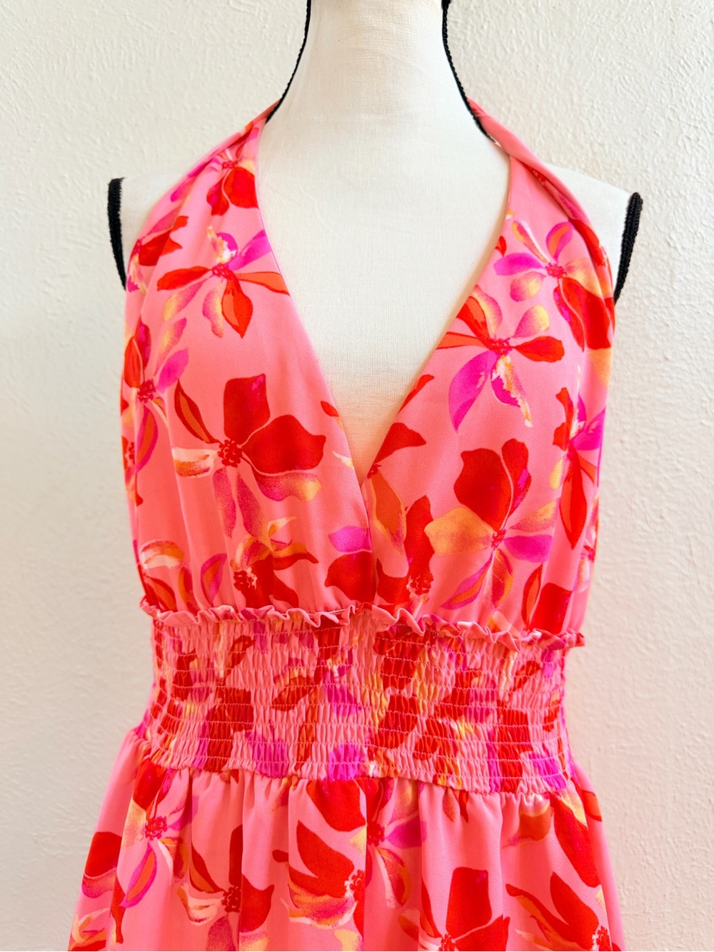 Floral Pink Halter Mini Dress - Picture 5 of 7